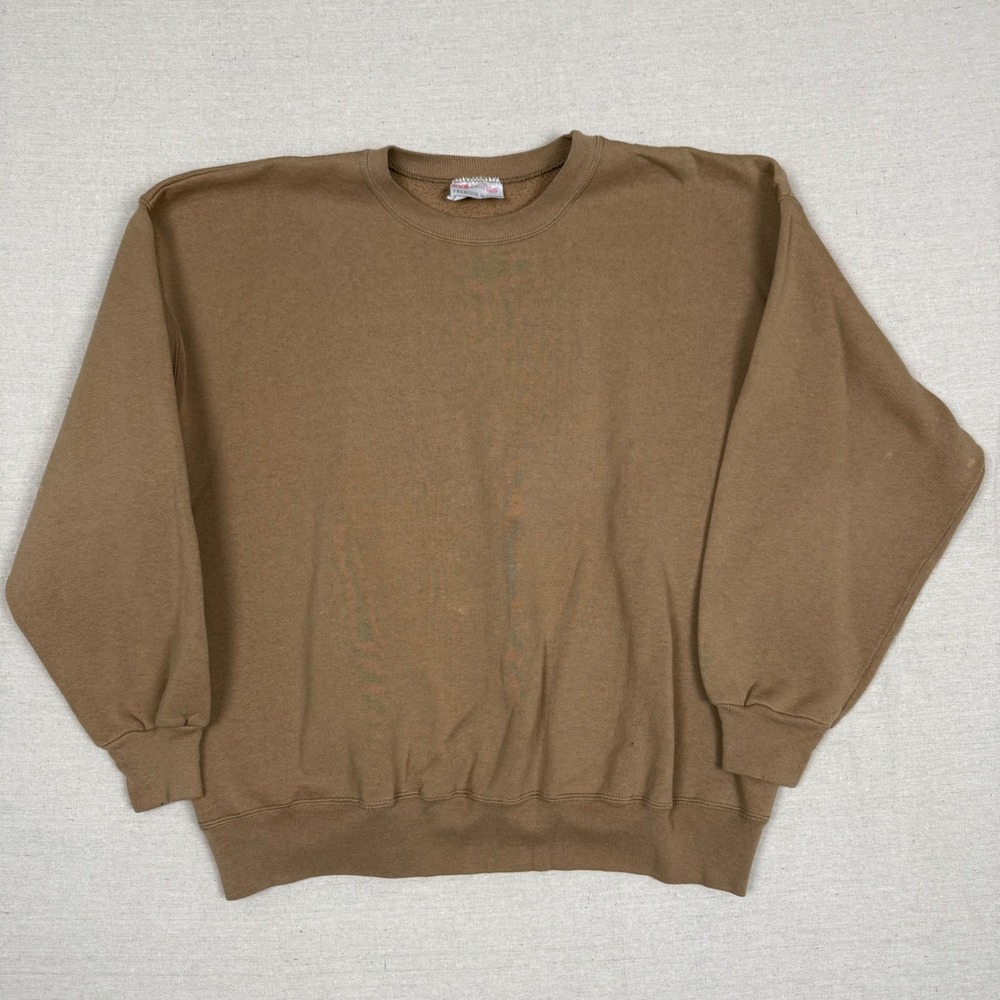VTG 90s Hanes Sweatshirt XL Premium Weight Tan Brown Crewneck Blank Earth Tone